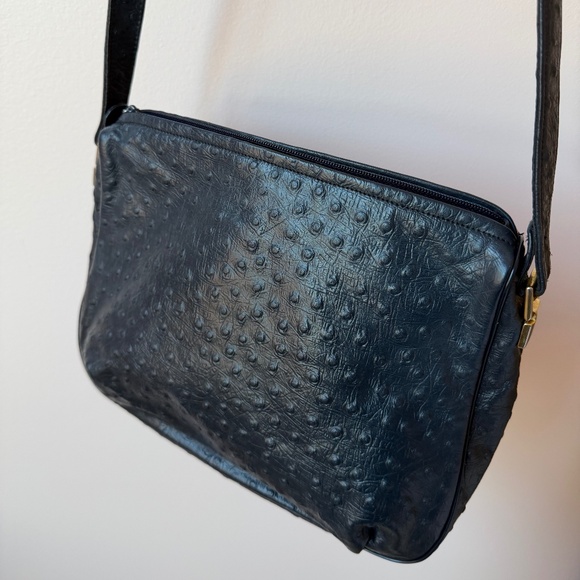 RARE Vintage 60’s Ostrich Embossed Full-grain Leather Navy Bag
